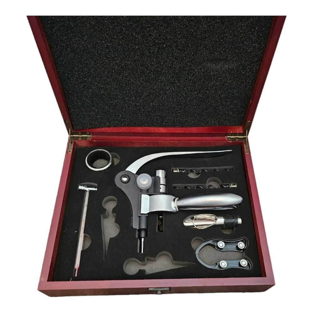 Professional Rabbit Wine Opener Set 7 Piece Kit in Cherry Wood Presentation Box